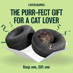 Peekaboo Cat Cave Donut for Multiple & Large Cats up to 30-45 lbs, 3-in-1 Self Warming Cat Bed, Tunnel & Scratcher for Indoor Cats, Washable & Detachable (Dark Gray + Dark Gray, Large)