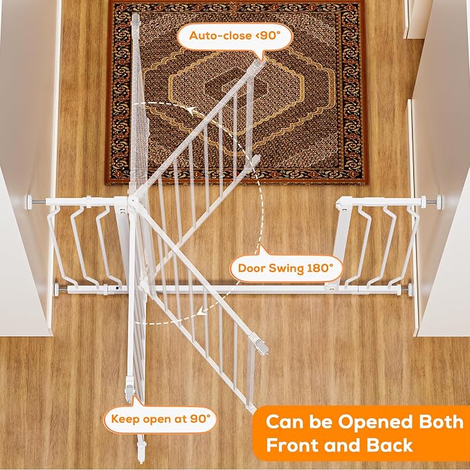 29-53" Baby Gate for Stairs, Baby Safety Essentials, Auto Close Gate for Doorways, Easy Install Pressure Mounted Dog Gate Indoor, Pet Gates for Dogs, White