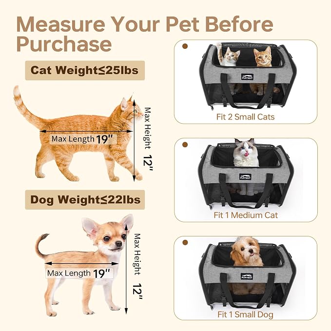 Soft Sided Two Cats Dog Carrier up to 25 lbs, Portable Mesh Pet Travel Bag for Medium Puppy Big Cats, Collapsible Puppy Crate Home Outdoor 20x13x13in, Grey