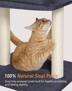 19" Small Cat Tree with Scratching Post for Indoor Cats with Perch | Dark Gray, Removable 19"×15.8" Perch Bed, Dual Natural Sisal Scratcher,Small Cat Tower,Space-Saving