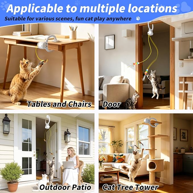Interactive Cat Toys for Indoor Cats, Door Hanging Flying Bird Feather Toy | USB Rechargeable Automatic Cat Enrichment Toy for Exercise and Mental Stimulation, Keeps Kittens and Adult Less Bored