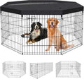Artmalle 30-Inch Dog Playpen with Top Cover, 8-Panel Rustproof Fence | 30-inch rustproof 8-panel dog playpen with mesh top cover, foldable setup and flexible shapes for indoor or outdoor use.