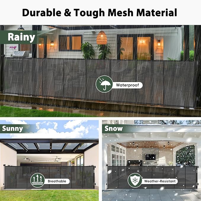250" Extra Wide Baby Gate Retractable Dog Gate for Deck/Garage/Patio/Yard | 21ft Extra Long Baby Gate Retractable Gates for Dogs, 48" Extra Tall Pet Gate Retractable Fence Outdoor Driveway Gate, Black