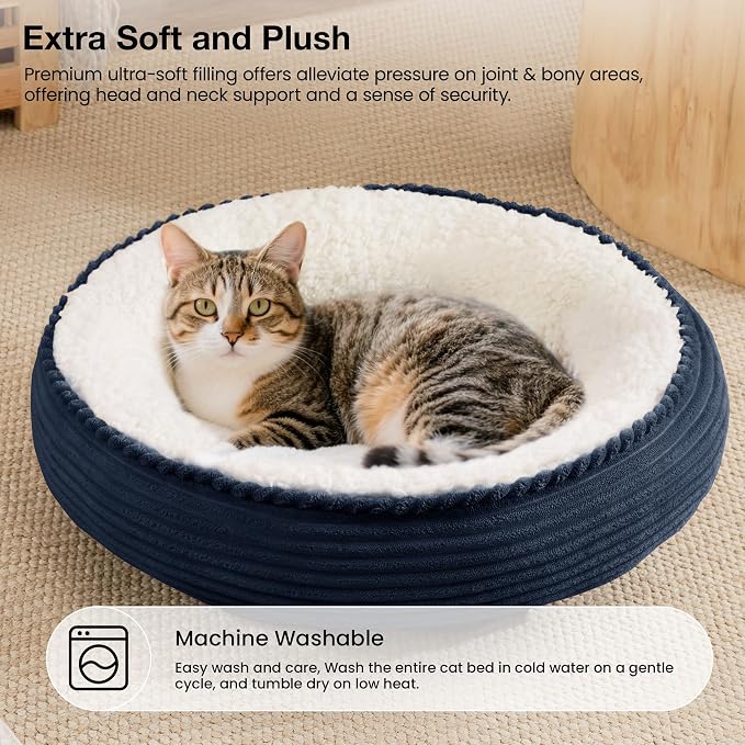 Love's cabin Round Donut Cat and Dog Cushion Bed, 20in Pet Bed for Cats or Small Dogs, Anti-Slip & Water-Resistant Bottom, Super Soft Durable Fabric Pet beds, Washable Luxury Cat Dog Bed Navy Stripe