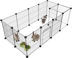 Pet Playpen, Small Animal Cage DIY Wire Fence with Door 15 Panels, Black | Portable Yard Fence for Indoor or Outdoor, for Small Animal, Puppies, Kitties, Bunny, Guinea Pigs, Turtle