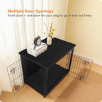 DWANTON Dog Crate Furniture with Cushion, Wooden Kennel Table with Double Doors, Indoor Dog House, Medium Size, 32.5" L, Black