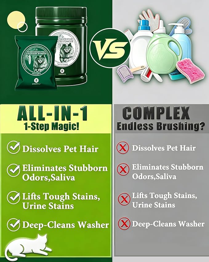 Pet Hair & Stain Remover for Laundry, Upgraded Higher Hair Dissolution | Removes Dog & Cat Hair, Odor & Residue, All-in-1 Stain Detergent for Clothes, 6-Month Supply, Septic Safe