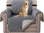 H.VERSAILTEX Reversible Quilted Chair Cover, Water Resistant Chair Slipcover Furniture Protector, Washable Chair Couch Cover with Elastic Strap for Kids, Dogs, Pets(Armchair, Grey/Beige)