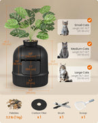 Feandrea Plant Cat Litter Box Enclosure with Artificial Plant, Enclosed Hidden Litter Box Furniture with Door, Carbon Filter, Odor Control, Pebbles, Scoop, Brush, Ink Black UPPT006B101