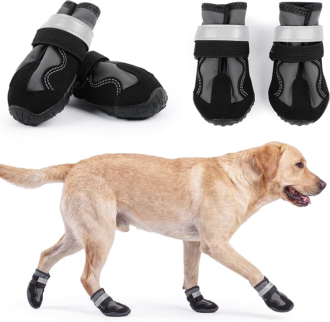 PAWsay Dog Boots Water-Resistant Non Slip Doggy Shoes | Adjustable Puppy Boots with Reflective Straps Prevent Injury Scratching Comfy Boots with Soft Thin Lining Lighten Friction