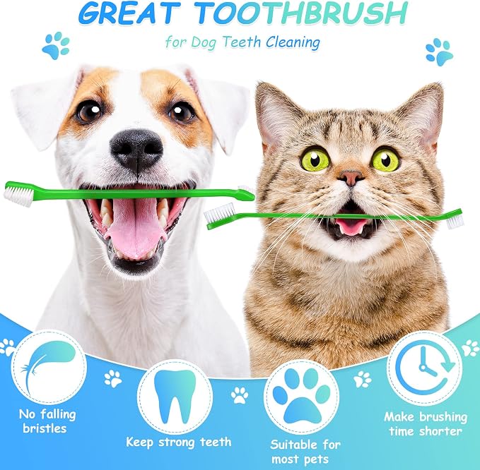 Honeydak 70 Pcs Dog Toothbrush Bulk Pets Dual Headed Dental Brushes | Green Long Handle Pet Tooth Brush for Puppy Large Small Cats and Most Pets Teeth Cleaning Dental Supplies