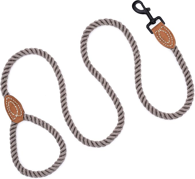 Mile High Life Dog Leash Braided Cotton Rope with Leather-Reinforced Ends | Rust-proof 360° swivel clasp, Heavy-duty for medium/large breeds. Great for weddings, daily walks (6 FT, 1/2", Camel)