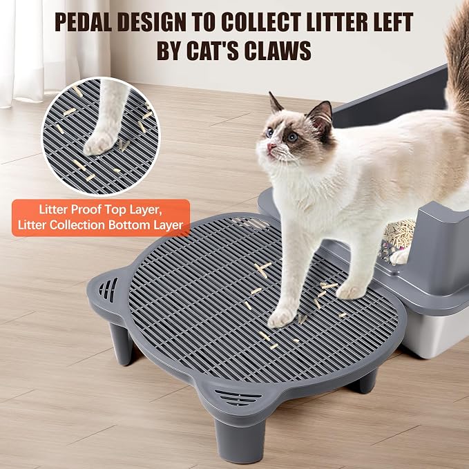 Litter Box Step Adjustable Cat Step with Filter Function,Dark Grey | Elevated Double Layer Litter Box Ramp for Kitten & Old Cats, Easy Cleaning Litter Box Step Stool for Automatic Cat Litter Box