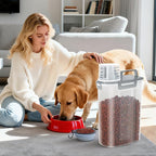 LEAWALK Airtight Small Cat Dog Pet Food Storage Containers BPA Free, with Large Pour Spout/1 Measuring Cup/ 4 Safety Locks and Double-layer Silicone Strip (Clear Grey x 2, 3L-2pack)