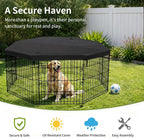 PETIME Foldable Metal Dog Exercise Pen/Pet Puppy Playpen Kennels Yard Fence Indoor/Outdoor 8 Panel 24" W x 24" H with Top Cover