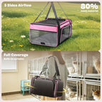 Top and 2 Sides Expandable Cat Carrier 18x13.5x9.5, TSA Airline Approved Dog Carriers for Small Dogs, Soft-Sided Pet Carrier with Self-Locking Zippers for Kitten,Rabbit, Puppy, Guinea Pig Pink