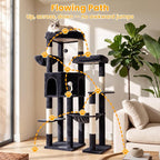 65" Cat Tree Tower, Anti-Tip Cat Condo for Indoor Cats VCT012G | Cat Furniture with Extra Wide Baseboard & Large Perch, 2 Hammocks, Cozy Condo, 7 Sisal Scratching Posts, Smoky Gray