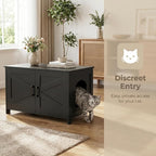 Homhedy 31.5" L Cat Litter Box Enclosure with Barn Door, Black | Wooden Cat Washroom Furniture, Cat House, Pet Storage Cabinet, Dog-Proof, Fit Most of Litter Box, Farmhouse Style