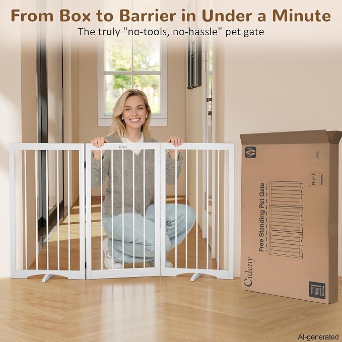 32" Extra Tall Free Standing Dog Gate Indoor, Foldable Pet Gate | for Doorways Stairs, 3-Panel Dog Fence with Support Feet for Stability, Folding Puppy Gate Easy to Carry No Drilling 54"x32"