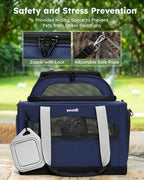 Pecute Cat Carrier, Top Expandable Dog Crate for Travel, Blue | 5mm Anti-Collapse Steel Frame, Soft Mesh, Vet Visits, Foldable Travel Crate,Outdoor Hammock, Leakproof Pee Pad & Bowl
