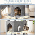 Cat Tree, 73-Inch Sturdy Corner Cat Tower for Large Cat VCT021W | Cat Furniture with Wide Top Perch, 2 Spacious Condos, 2 Cozy Baskets, 2 Scratching Boards & Interactive Toy, Light Gray