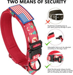 DAGANXI Christmas Tactical Dog Collar, Adjustable Military Training Nylon Dog Collar with Control Handle and Metal Buckle for Medium and Large Dogs, with Patches and Airtags Case (M, Christmas red)