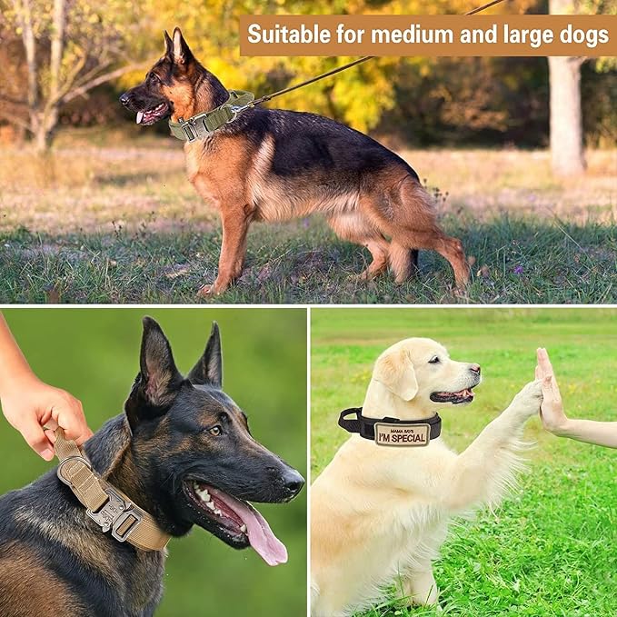Tactical Dog Collar and Leash Set Heavy Duty Military Dog Collar with Handle and Metal Buckle for Medium and Large Dogs (Brown, L)