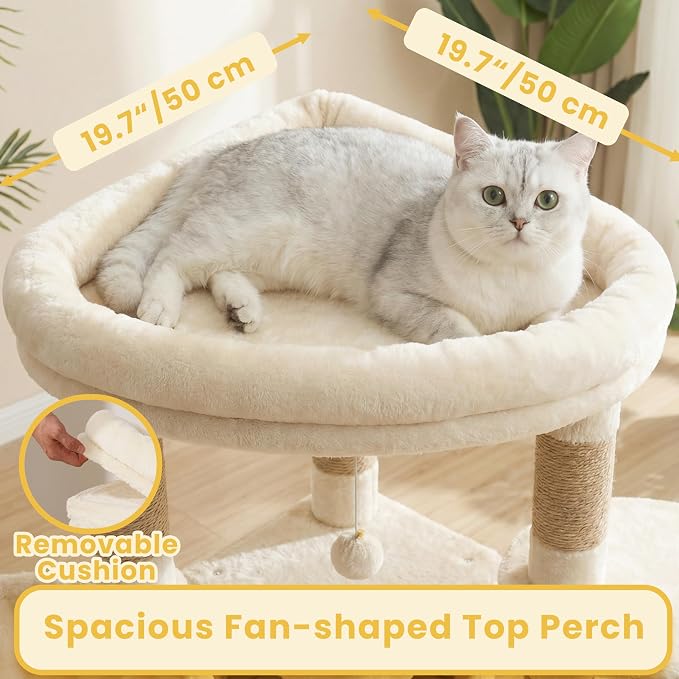 Cat Tree, 73-Inch Sturdy Corner Cat Tower for Large Cat VCT021MJ | Cat Furniture with Wide Top Perch, 2 Spacious Condos, 2 Cozy Baskets, 2 Scratching Boards & Interactive Toy, Beige