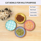 Selamica Ceramic Cat Bowls, 6 Inch Wide Shallow Cat Food Bowl for Relief Whisker Fatigue, Set of 4, Assorted Colors