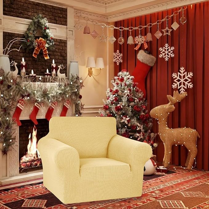 Stretch Chair Sofa Slipcover, Single Couch Cover,Champagne | 1-Piece Washable Sofa Cover,Pet Friendly (31"-55") Furniture Protector Soft Jacquard Elastic Bottom for Dogs & Kids