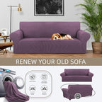 Stretch Couch Covers for Sofa, 3 Cushion Couch Slipcover,Dark Purple | 1-Piece Washable Sofa Cover Pet Friendly(78"-94") Furniture Protector Soft Jacquard, Elastic Bottom for Dogs & Kids