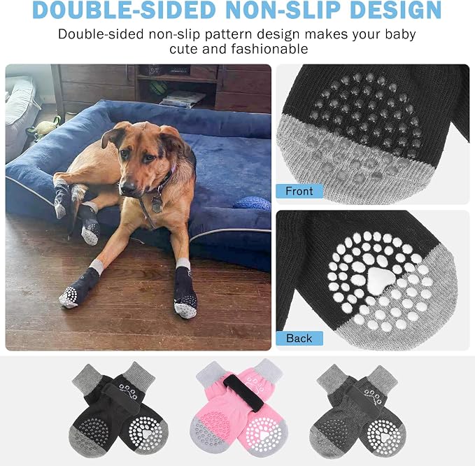 SCENEREAL Dog Socks to Prevent Licking Paws for Hot/Cold Pavement Anti Slip, Dog Shoes for Hardwood Floors, Dog Boots & Paw Protectors with Grippers for Small Medium Large Senior Dogs, Grey L