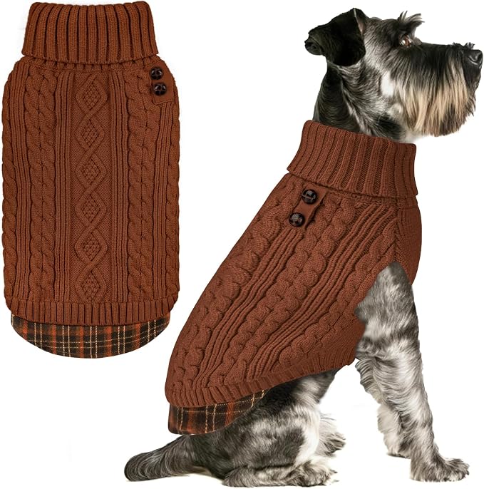 KYEESE Dog Sweater Turtleneck Thick Knit Pullover for Cold Weather | Stretchy Fit, Lightweight & Warm, Cozy Knit Comfort, Classic Plaid Design, Gentle on Sensitive Skin, Comfortable Daily Wear