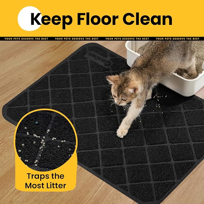 Conlun Cat Litter Mat Litter Trapping Mat, 24" x 17" Premium Durable PVC Grid Mesh with Scatter Control, Non-slip, Less Waste Cat Litter Box Mat, Soft on Kitty’s Paws, Urine Waterproof