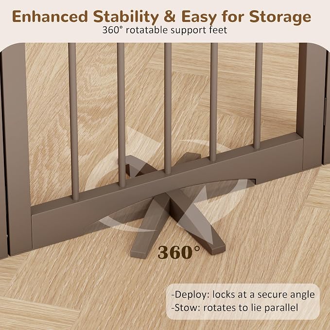 Free Standing Dog Gate Indoor, Foldable Dog Gate for Doorways Stairs | 3-Panel Freestanding Pet Gate with Support Feet for Stability, Folding Puppy Gate Easy to Move, Doggy Gate 54"x24", Brown
