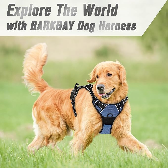 BARKBAY No Pull Dog Harness Front Clip Heavy Duty Reflective Easy Control Handle for Large Dog Walking(Navy,M)
