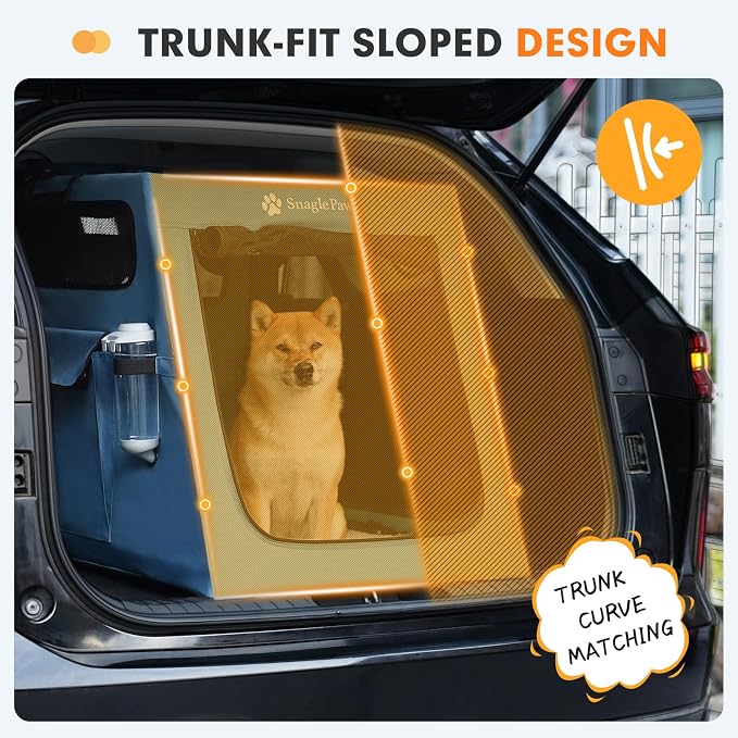 Snagle Paw Portable Dog Crate for Car Travel, Collapsible Large Dog Travel Crate with Metal Frame & 3-Door Mesh Windows, Secures in Trunk/Backseat, Soft-Sided Kennel Carrier for Medium Large Dogs-L