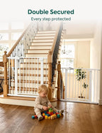 Babelio Pressure Mounted Baby Gate for Stairs, 26-40" Wide Dog Gate,2 Pack | Triple-lock System; Pressure/Wall Mount; Auto-close; 200N Impact Tested; Easy Install for Doorways, Kitchen, Hallway, White