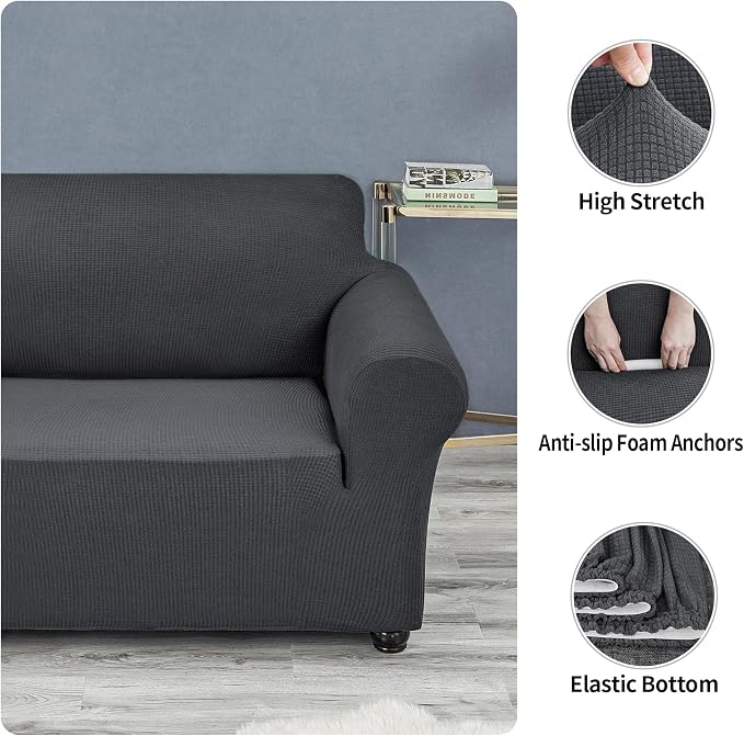 Joccun Stretch Chair Couch Cover,1-Piece Sofa Slipcover Spandex Jacquard Fabric Sofa Covers with Elastic Bottom,Washable Furniture Protector for Dogs,Cats,Kids(Armchair,Charcoal)