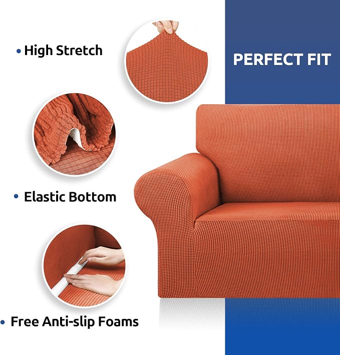 Stretch Oversized Couch Covers for Sofa Slipcover,Pureed Pumpkin | 1-Piece Washable Sofa Cover (94"-110") 4-Seater Furniture Protector, Soft Jacquard Non-Slip Elastic Bottom for Dogs & Kids