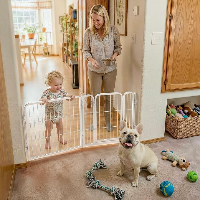 FXW Dog Gate, Extra Wide Adjustable for Openings Up to 46", 24" H | Flexible Space Control, Easy Walk-Through Access, 1 Panel + 1 Gate, For Puppies & Small Dogs, Garage Use