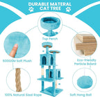 57inch Large Cat Tree Tower Condo for Indoor Cats, Soft Plush Multi-Level Climbing Tree Cat House with Cat Cave, Scratching Post, More Entrance/Exit, Sisal Rope, Light Blue