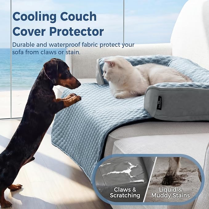 Large Cooling Dog Bed Mat - 41 x 37 Inch Waterproof Couch Cover for Dogs Washable, Non-Slip Bottom Self Cooling Mat for Dogs, Durable & Non-Gel, Dog Couch Bed for Sofa Floor Car, Light Blue