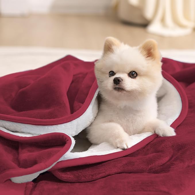 gogobunny Waterproof Bed Blanket, Reversible Sherpa Fleece Throw Blanket for Dog Puppy Cat, Furniture Cover Protects Bed Couch Sofa from Liquid Pee and Pet Fur (Romantic Red, 30x70 inches)