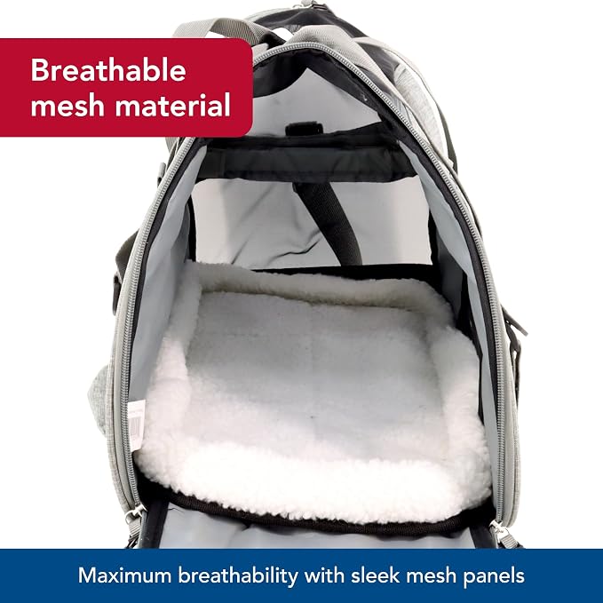 Coastal Pet Bergan Comfort Carrier - Breathable Travel Carrier for Dogs & Cats - Heather Grey, 16" x 8" x 11"