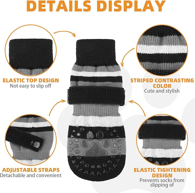 KOOLTAIL Anti Slip Dog Socks to Prevent Licking Paws and Slipping, Extra-Thick Grip Pet Boots & Paw Protectors, Winter Warm Puppy Shoes Booties for Hardwood Floors Small Medium Large Senior Dogs, S