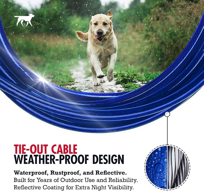 Tuff Pupper Dog Tie Out Cable, 25 ft Heavy Duty Lead for up to 60 lb Dogs | Extra-Strong Coated Steel Wire for Large Dogs; Water/Rust Resistant Yard Runner Line with 360-Degree No-Tangle Swivel Clips
