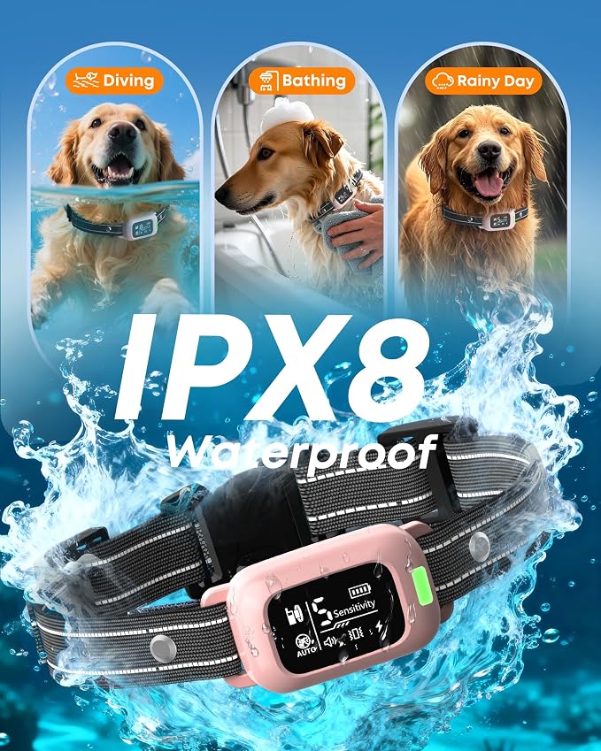 2-in-1 Dog Bark Collar & Training Collar with Remote, 4500FT Range | Shock Collar with Automatic Anti-Bark Control, IPX8 Waterproof Receiver, LED Light, and Adjustable Fit for All Breed