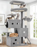 Heybly Cat Tree, 74-Inch Streamlined Cat Tower for Large Cats HCT061W | Cat Furniture with 3-Tier Stacked Condos, Large Perch, Sturdy Base, Full Sisal Scratching Posts & Ramp, Light Gray