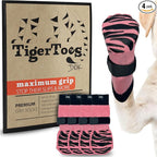 DOK TigerToes Premium Non-Slip Dog Socks for Hardwood Floors - Extra-Thick Grip that Works Even When Twisted - Prevents Licking, Slipping, and Great for Dog Paw Protection (Sassy Pink, Medium)